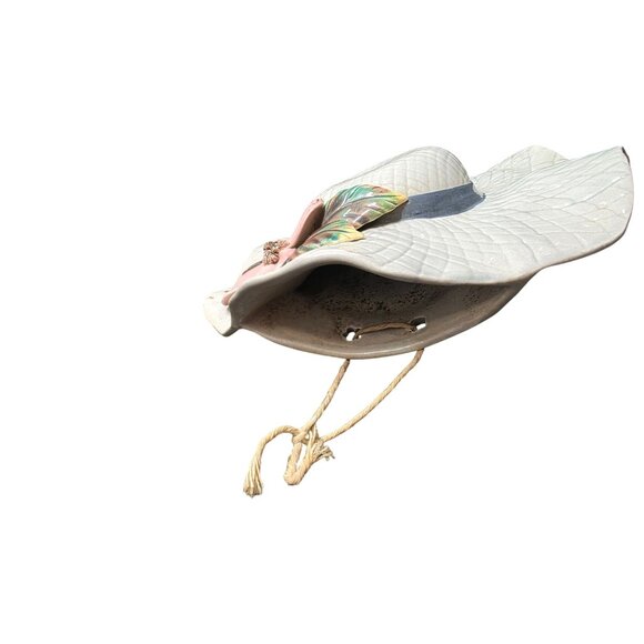 White Ceramic Sun Hat Wall Pocket Planter - Picture 7 of 10